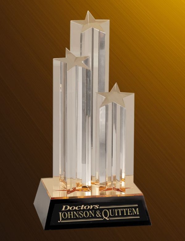 CLEAR TRIPLE STAR COLUMN ACRYLIC WITH GOLDBLACK BASE
